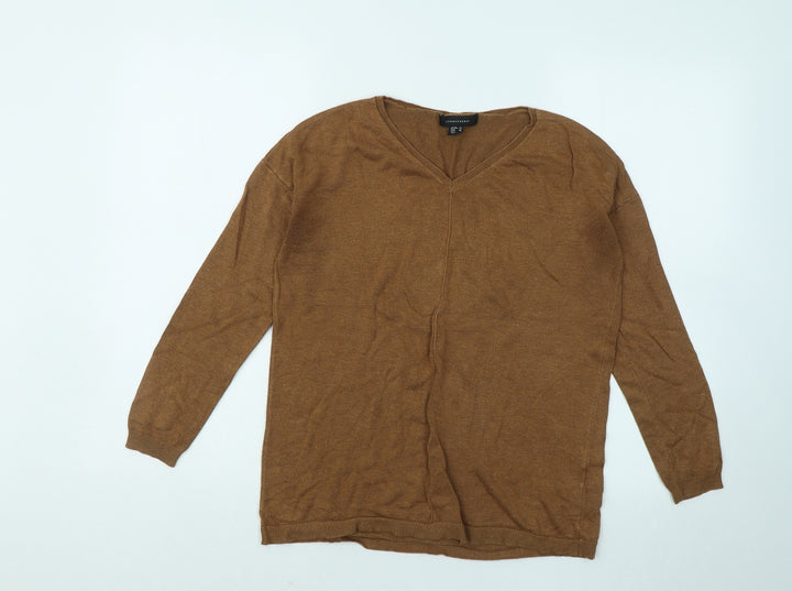 Atmosphere Womens Brown V-Neck Viscose Pullover Jumper Size 10