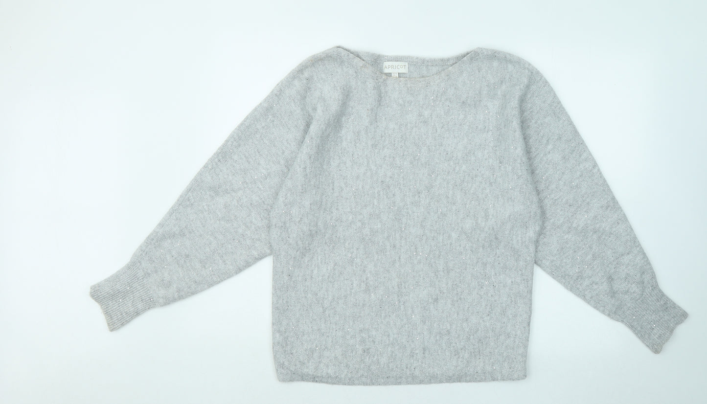 Apricot Womens Grey Round Neck Acrylic Pullover Jumper Size 14