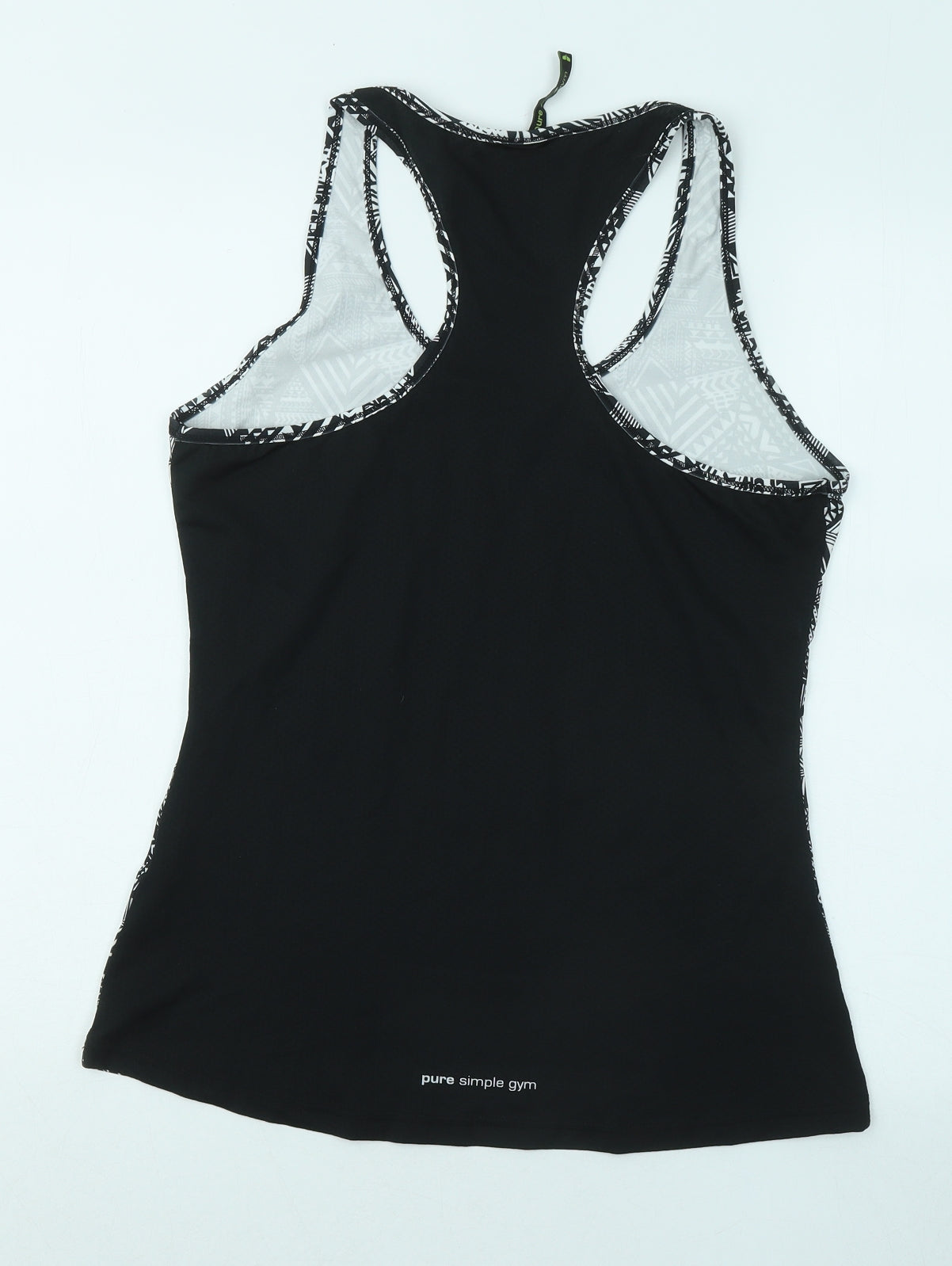 Pure Simple Gym Womens Black Geometric Polyester Basic Tank Size 12 Round Neck Pullover