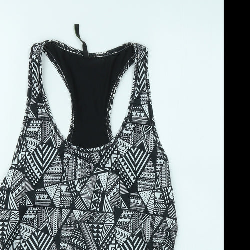 Pure Simple Gym Womens Black Geometric Polyester Basic Tank Size 12 Round Neck Pullover