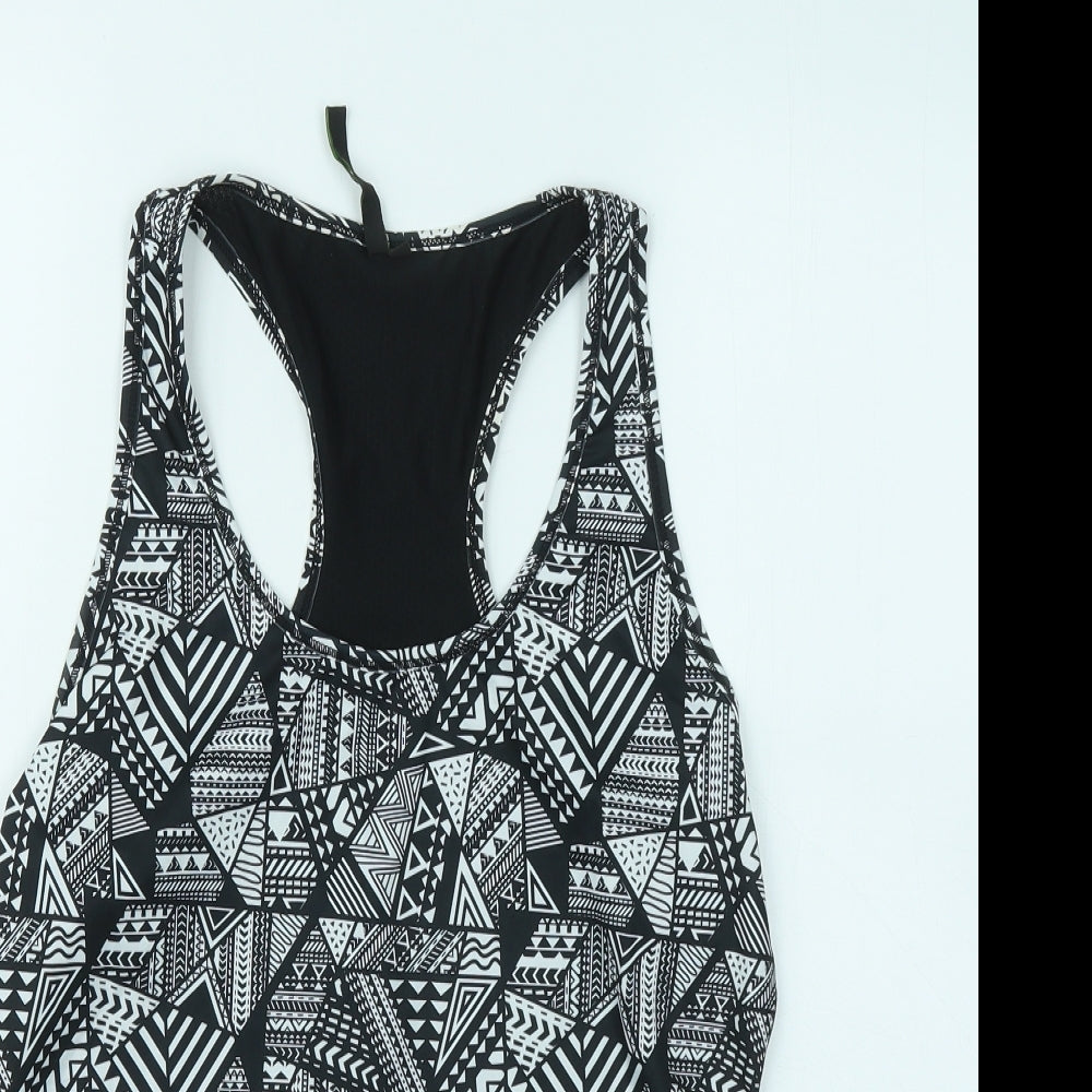 Pure Simple Gym Womens Black Geometric Polyester Basic Tank Size 12 Round Neck Pullover
