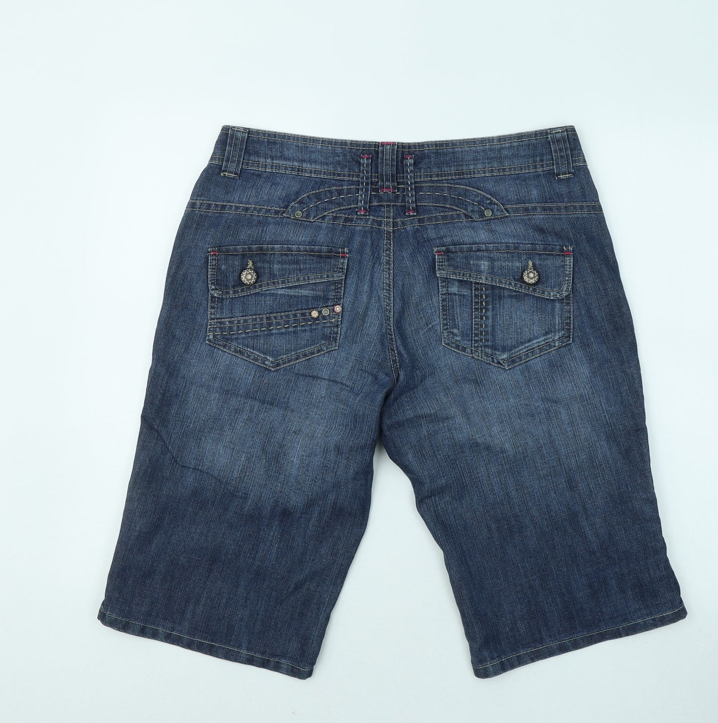 Denim & Co. Womens Blue Cotton Dungaree Shorts Shorts Size 12 Regular Zip