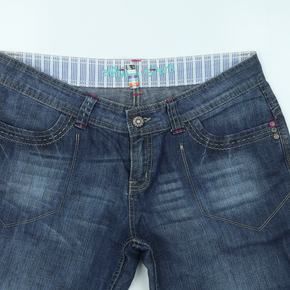 Denim & Co. Womens Blue Cotton Dungaree Shorts Shorts Size 12 Regular Zip