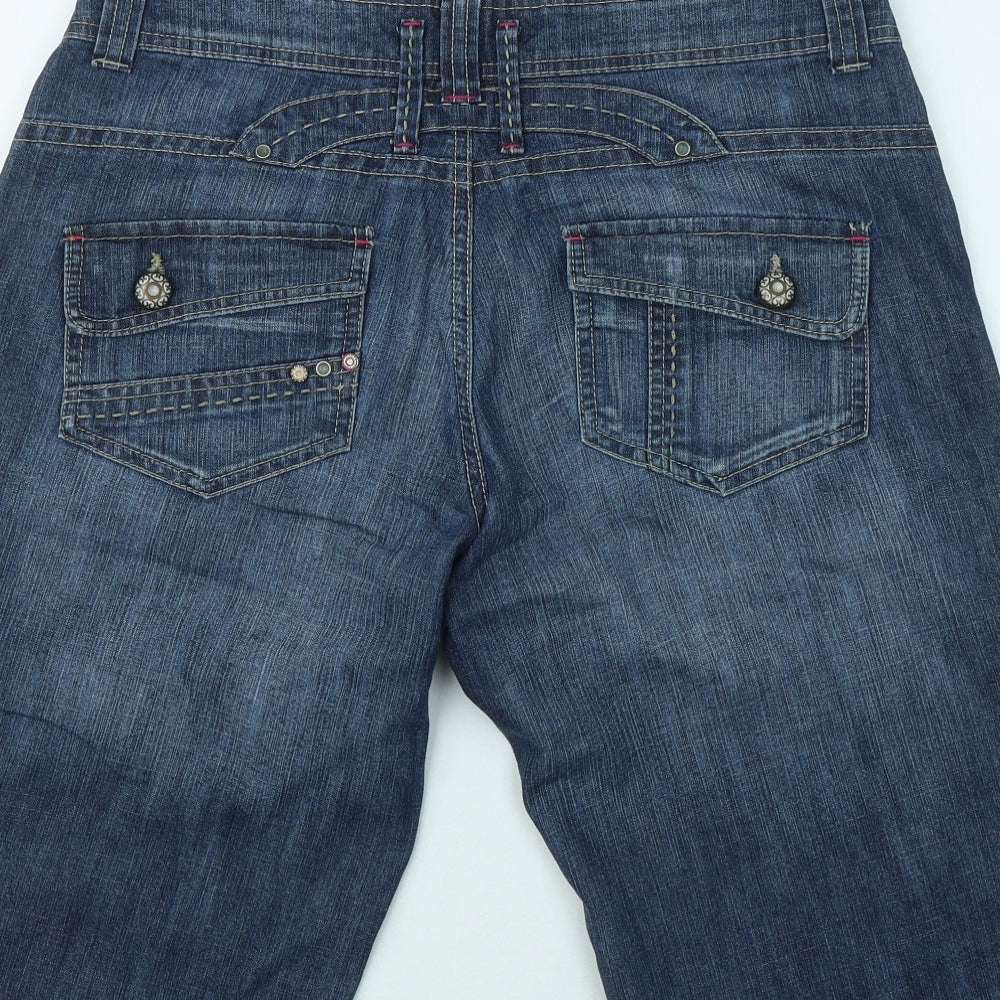 Denim & Co. Womens Blue Cotton Dungaree Shorts Shorts Size 12 Regular Zip