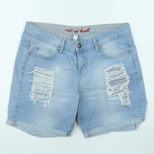 Denim & Co. Womens Blue Cotton Hot Pants Shorts Size 12 Regular Zip - Distressed