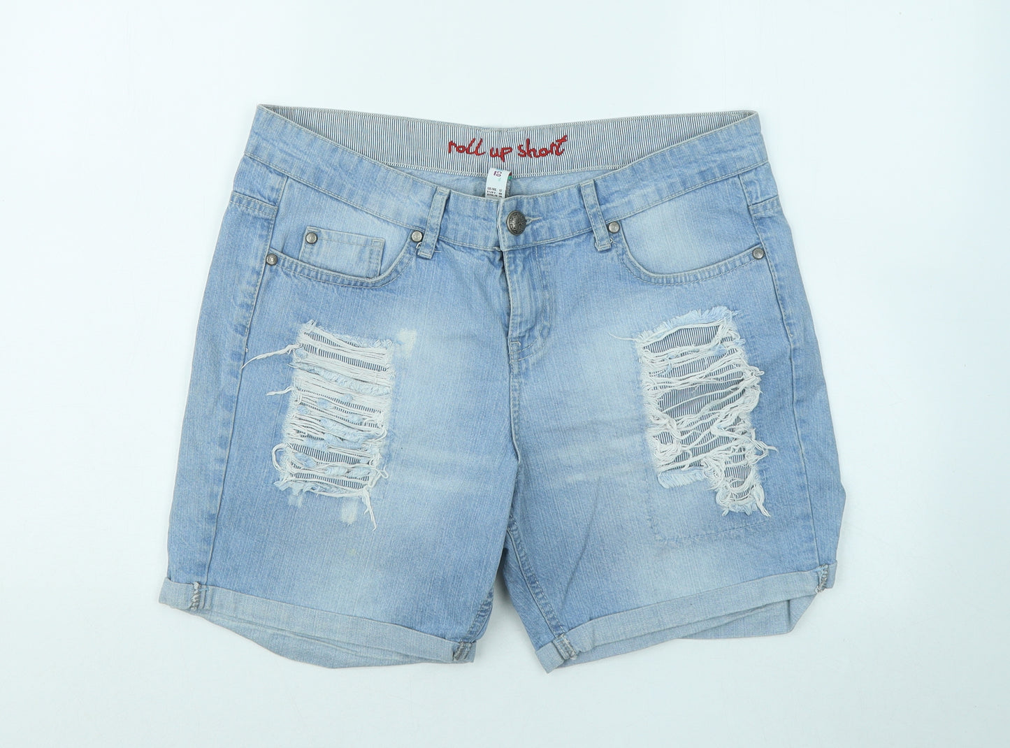 Denim & Co. Womens Blue Cotton Hot Pants Shorts Size 12 Regular Zip - Distressed