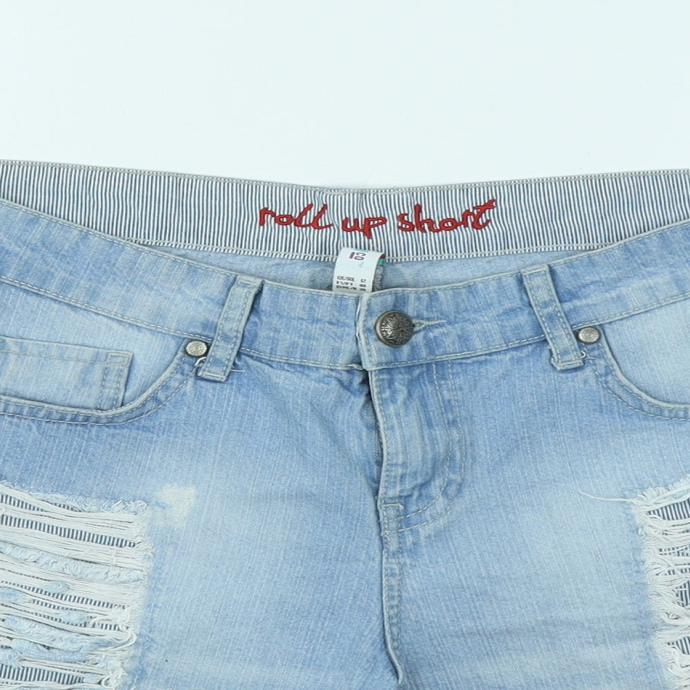 Denim & Co. Womens Blue Cotton Hot Pants Shorts Size 12 Regular Zip - Distressed