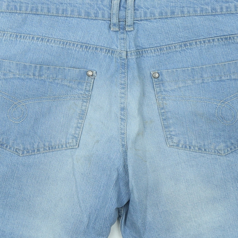 Denim & Co. Womens Blue Cotton Hot Pants Shorts Size 12 Regular Zip - Distressed
