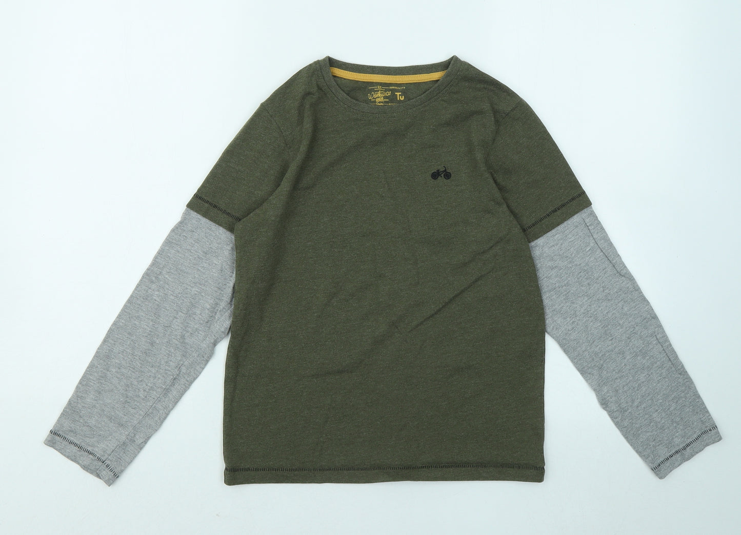 TU Boys Green Cotton Basic T-Shirt Size 10 Years Roll Neck Pullover - Bike