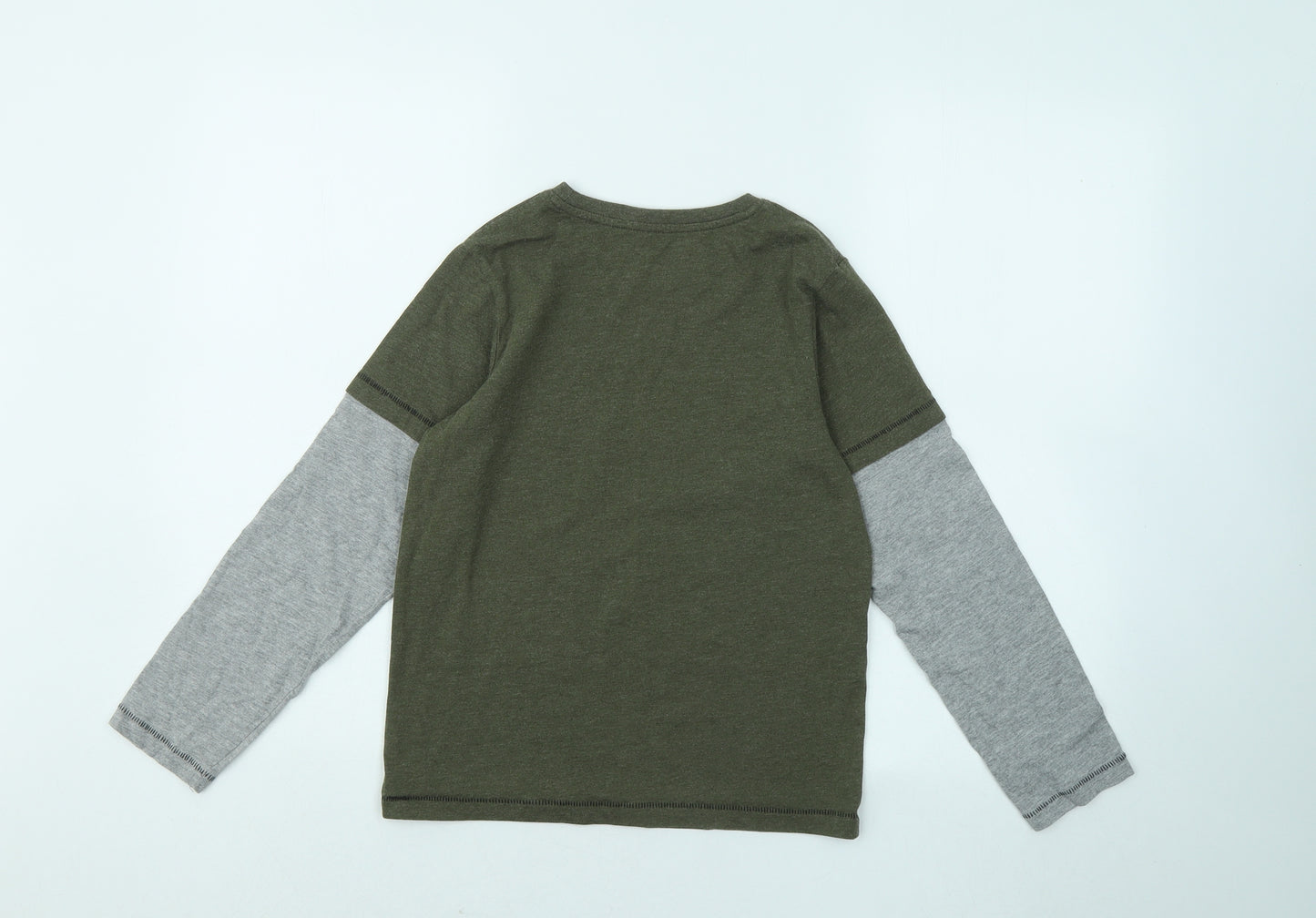 TU Boys Green Cotton Basic T-Shirt Size 10 Years Roll Neck Pullover - Bike