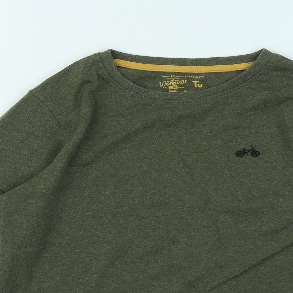 TU Boys Green Cotton Basic T-Shirt Size 10 Years Roll Neck Pullover - Bike