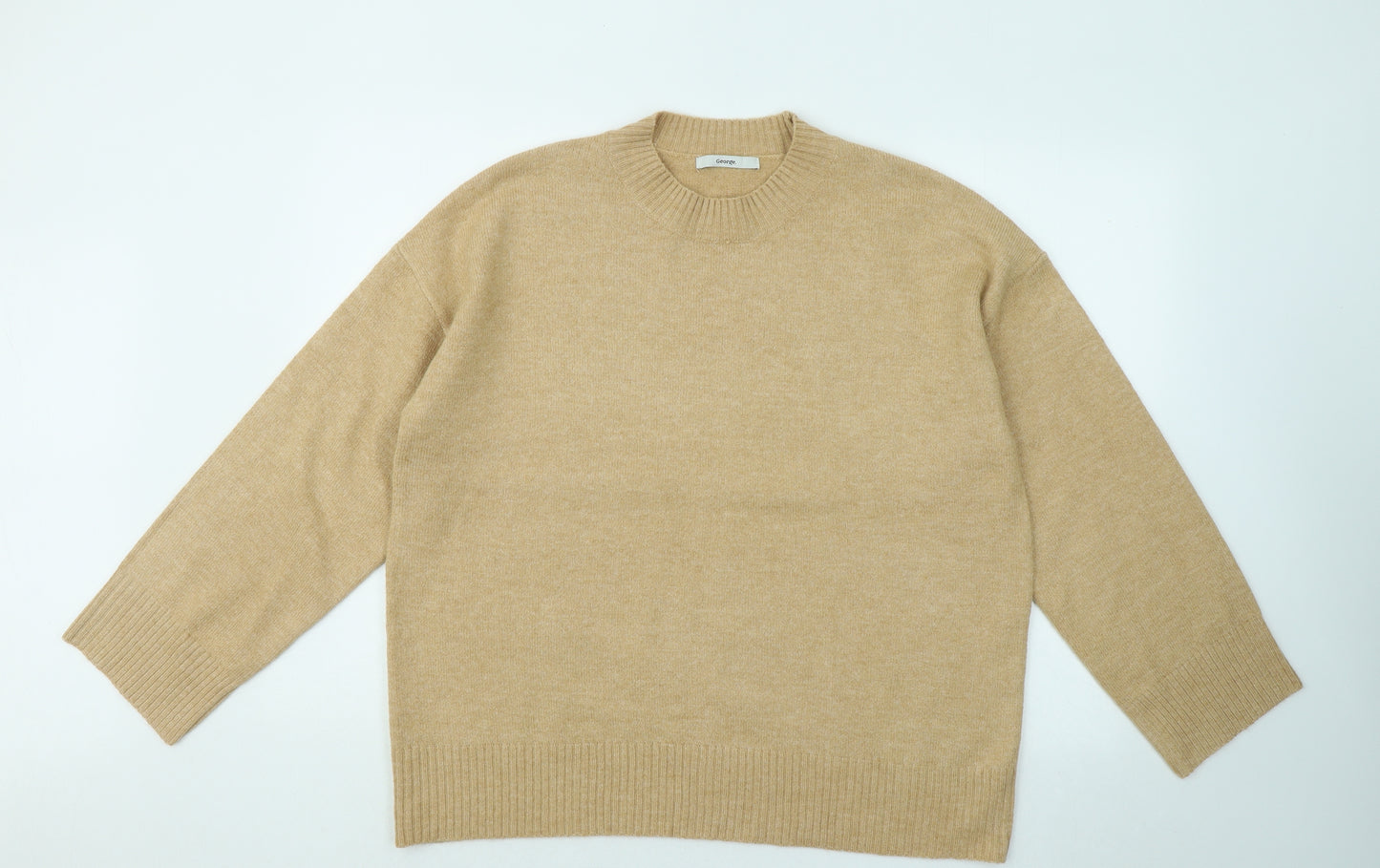 George Womens Beige Round Neck Polyester Pullover Jumper Size 16
