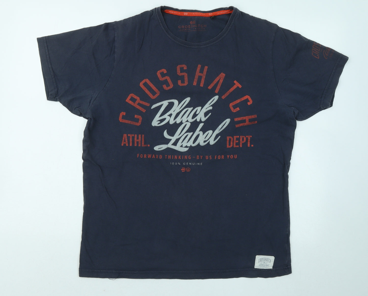 Crosshatch Mens Blue Cotton T-Shirt Size L Round Neck - Black Label