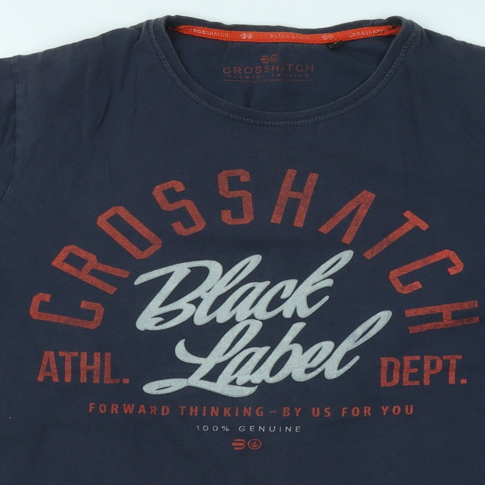 Crosshatch Mens Blue Cotton T-Shirt Size L Round Neck - Black Label