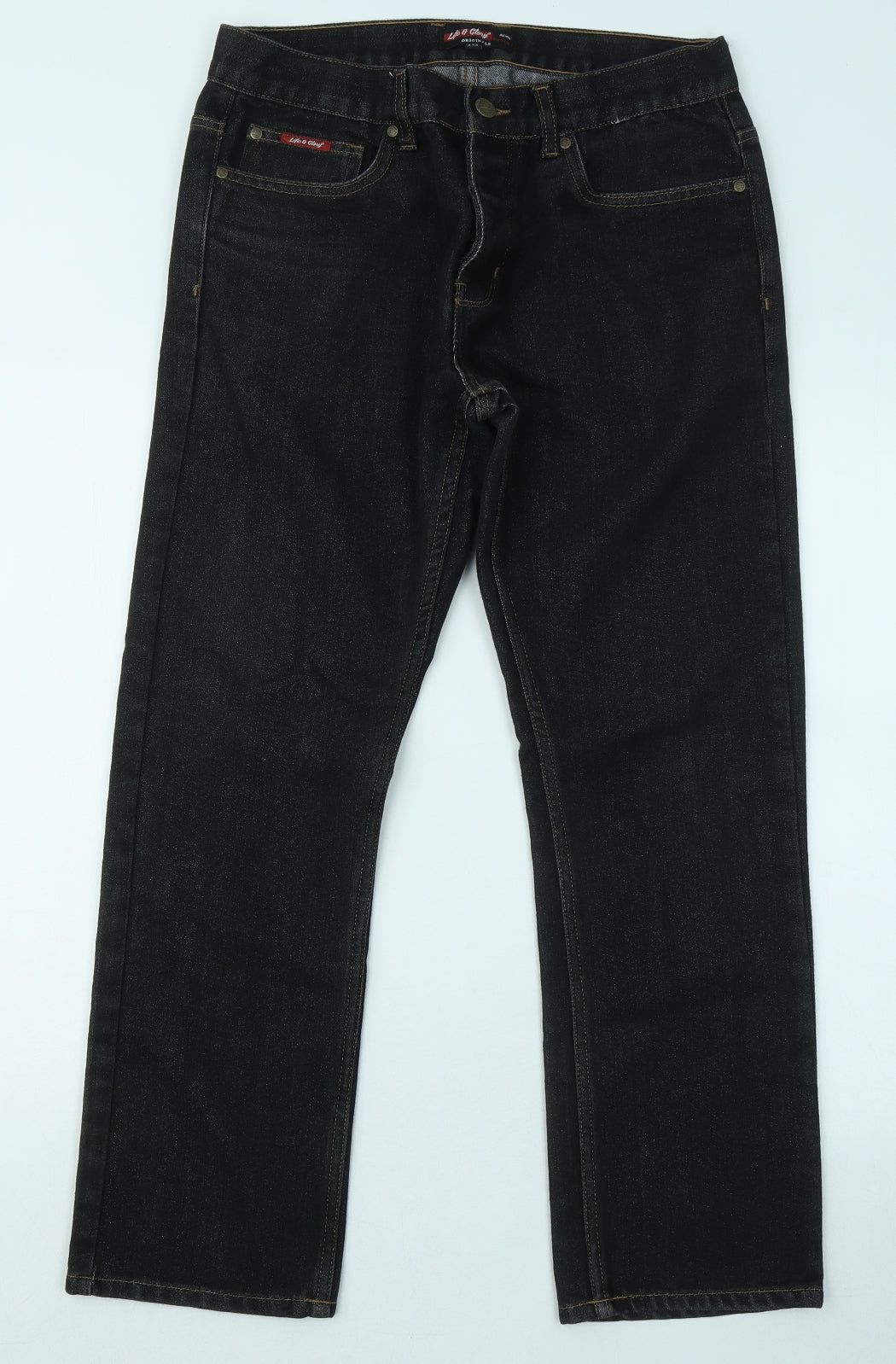 Life & Glory Mens Black Cotton Straight Jeans Size 34 in L28 in Regular Zip