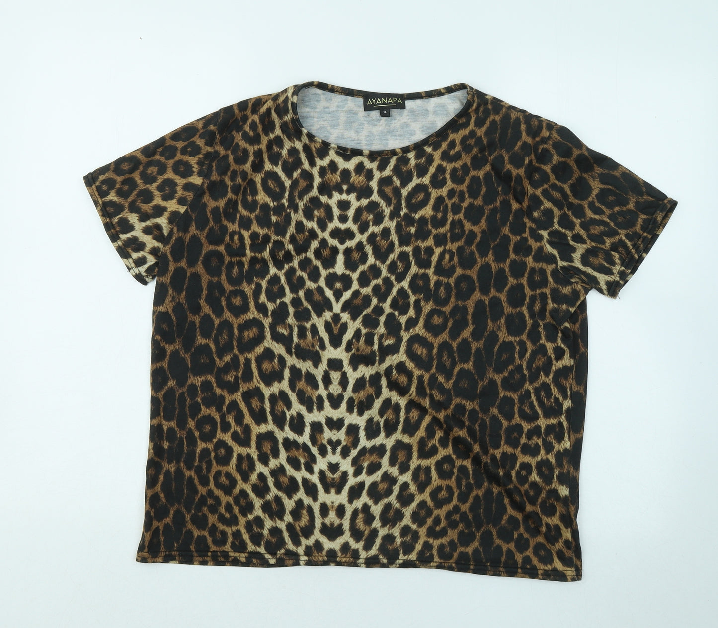 AYANAPA Womens Gold Animal Print Cotton Basic T-Shirt Size 14 Round Neck - Leopard Print