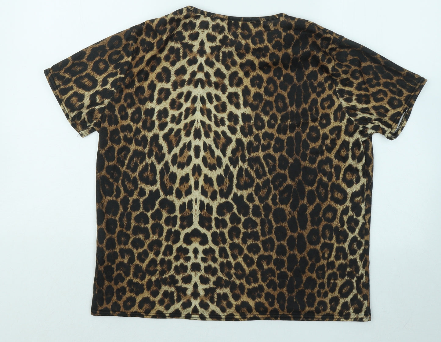 AYANAPA Womens Gold Animal Print Cotton Basic T-Shirt Size 14 Round Neck - Leopard Print