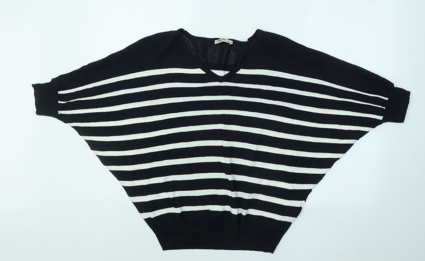 Timeout Womens Blue V-Neck Striped Acrylic Pullover Jumper Size L