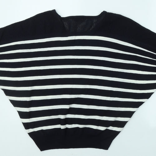 Timeout Womens Blue V-Neck Striped Acrylic Pullover Jumper Size L