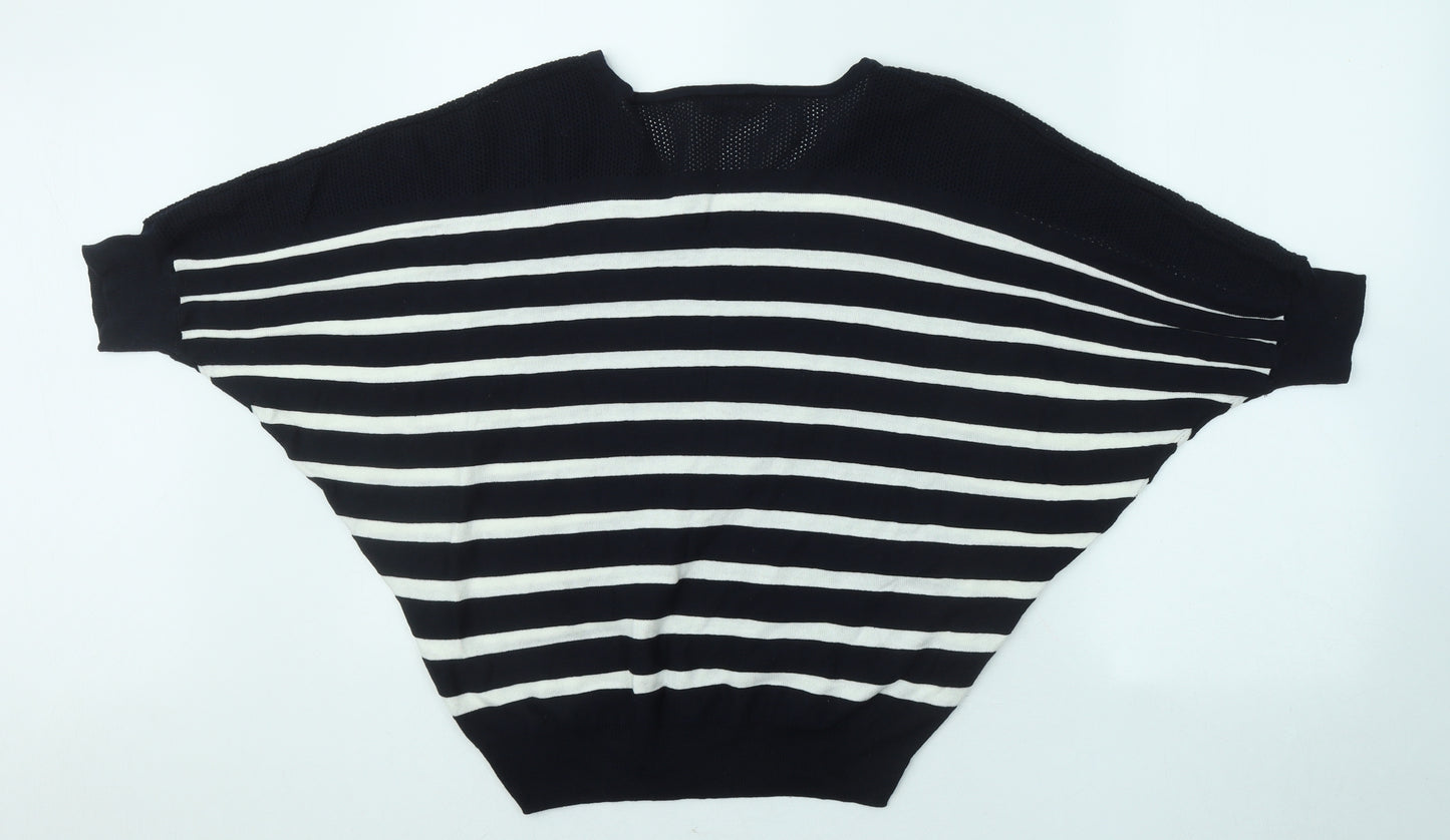 Timeout Womens Blue V-Neck Striped Acrylic Pullover Jumper Size L