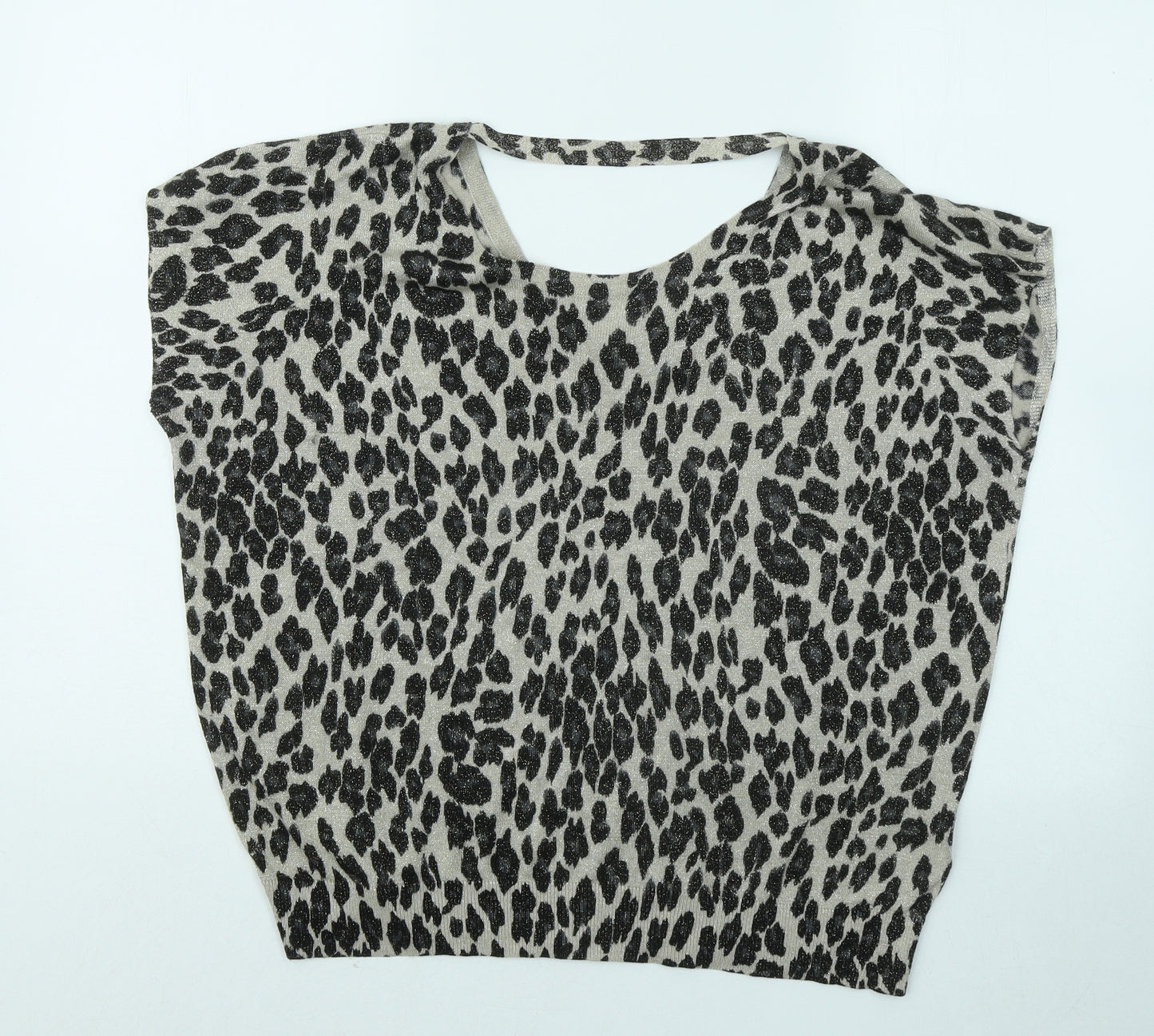 Wallis Womens Beige Animal Print Viscose Basic Blouse Size S Round Neck