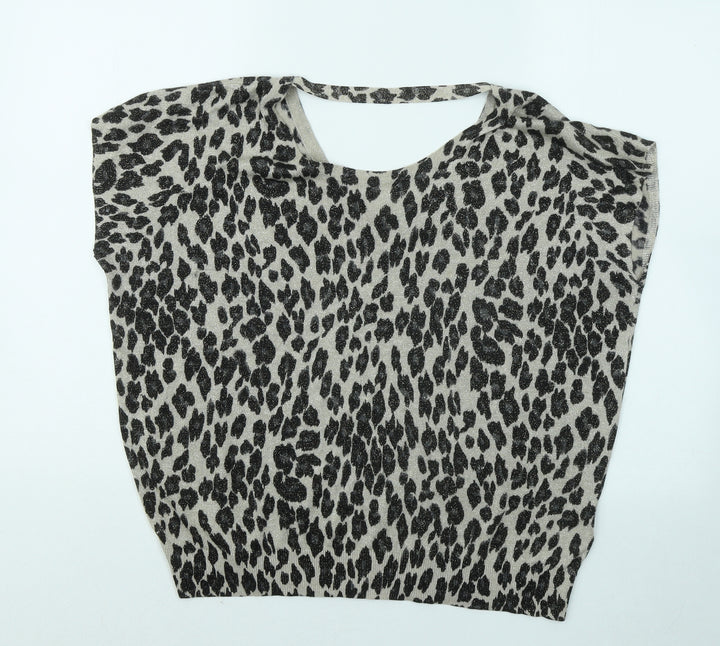 Wallis Womens Beige Animal Print Viscose Basic Blouse Size S Round Neck