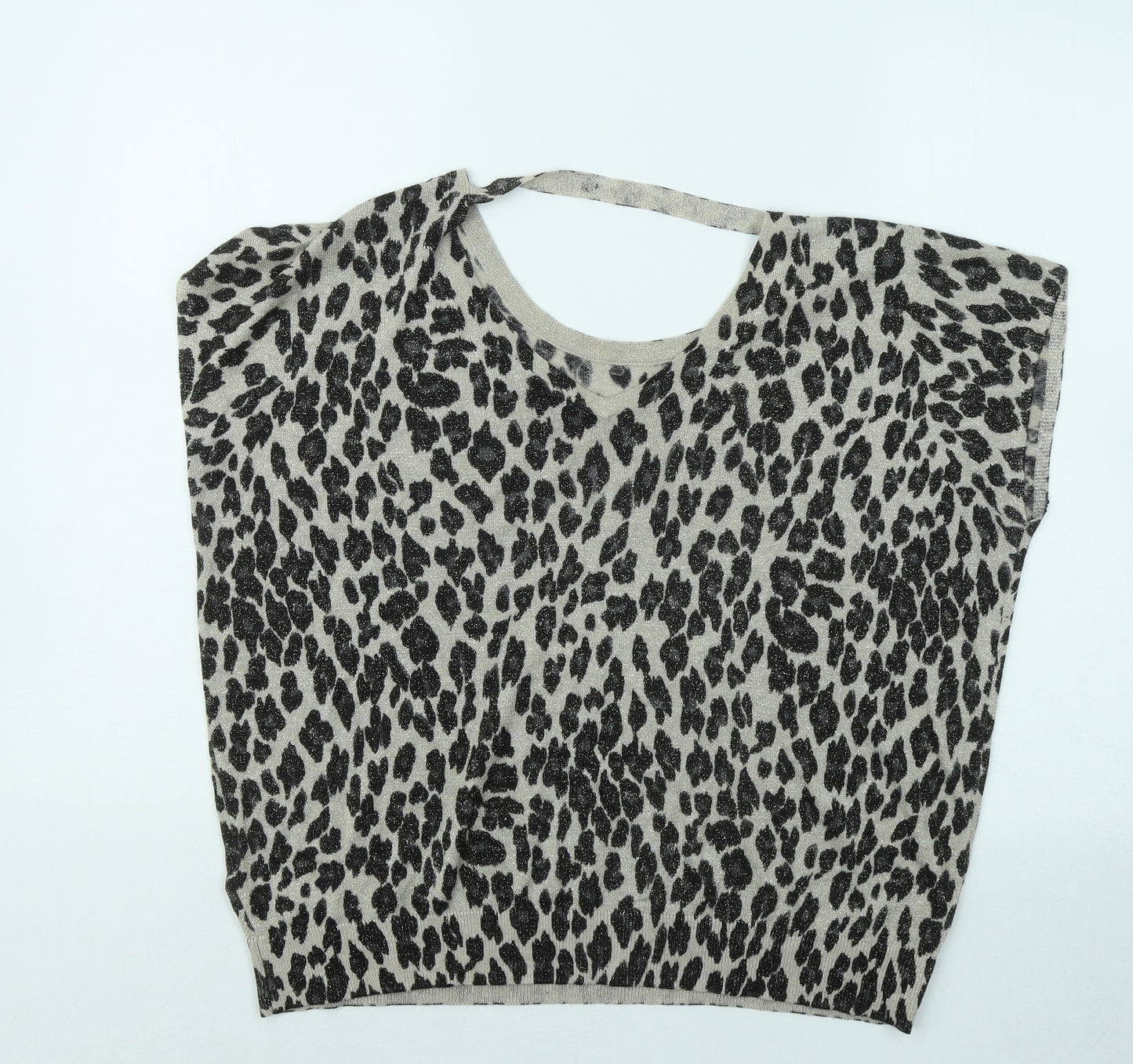 Wallis Womens Beige Animal Print Viscose Basic Blouse Size S Round Neck