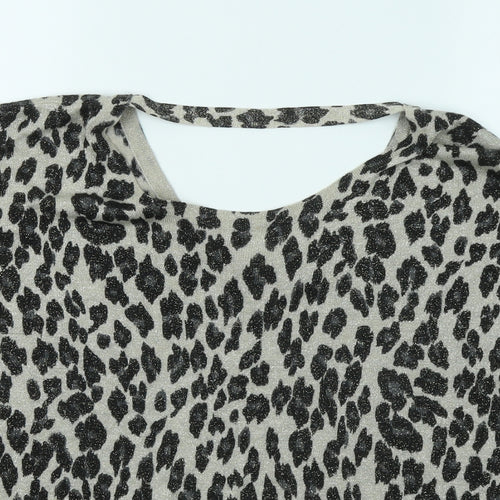 Wallis Womens Beige Animal Print Viscose Basic Blouse Size S Round Neck