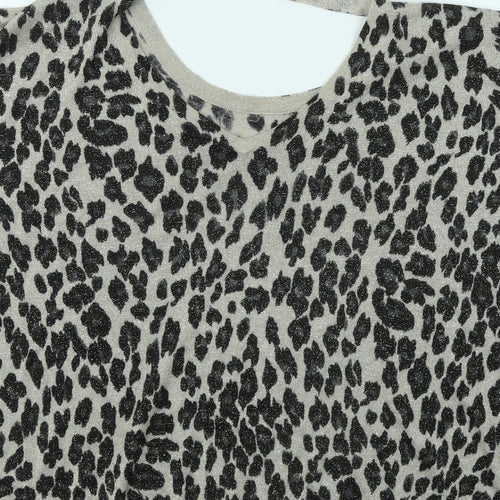 Wallis Womens Beige Animal Print Viscose Basic Blouse Size S Round Neck
