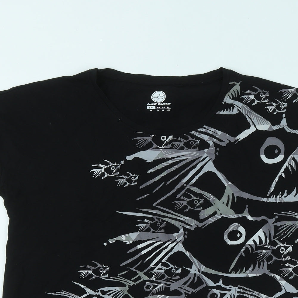 Hot Tuna Womens Black Geometric Cotton Basic T-Shirt Size 14 Round Neck - Tuna Fish