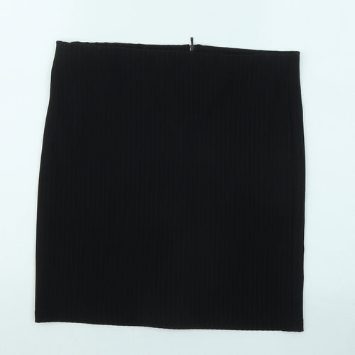 Woman Womens Black Polyester Mini Skirt Size L Zip - Ribbed