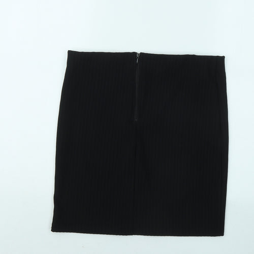 Woman Womens Black Polyester Mini Skirt Size L Zip - Ribbed