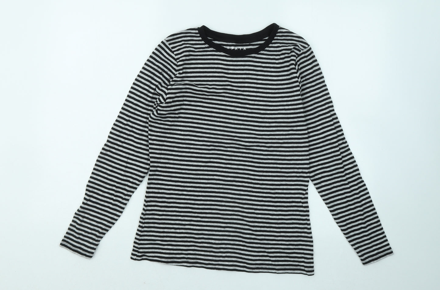 Papaya Womens Grey Striped Cotton Basic T-Shirt Size 14 Round Neck