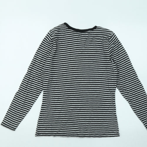 Papaya Womens Grey Striped Cotton Basic T-Shirt Size 14 Round Neck