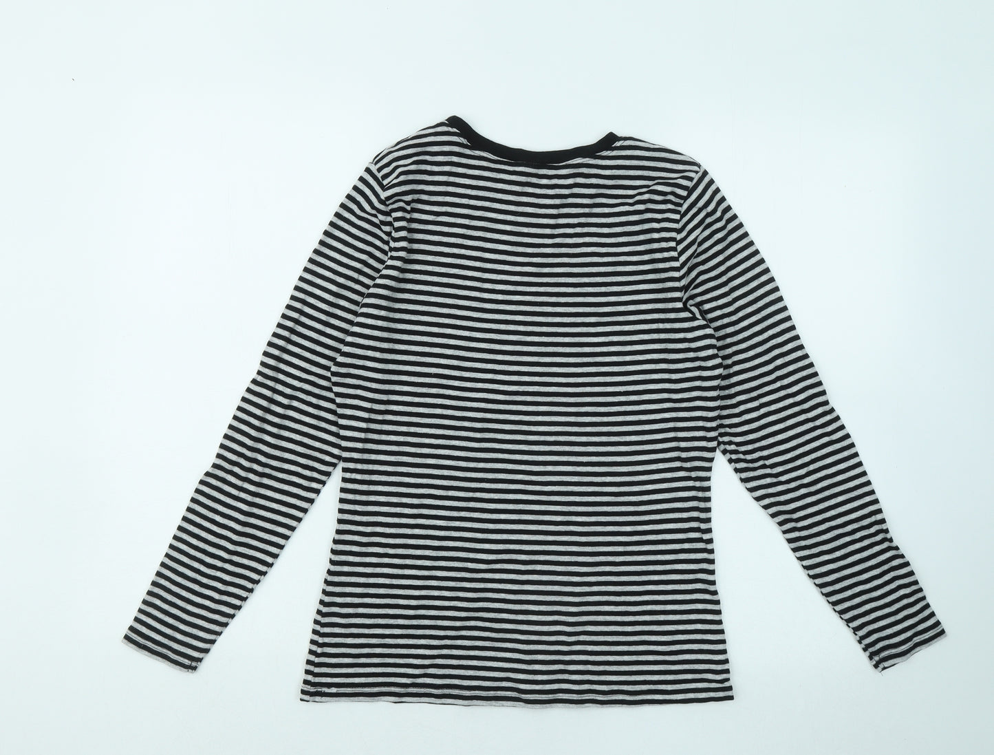 Papaya Womens Grey Striped Cotton Basic T-Shirt Size 14 Round Neck