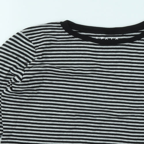 Papaya Womens Grey Striped Cotton Basic T-Shirt Size 14 Round Neck