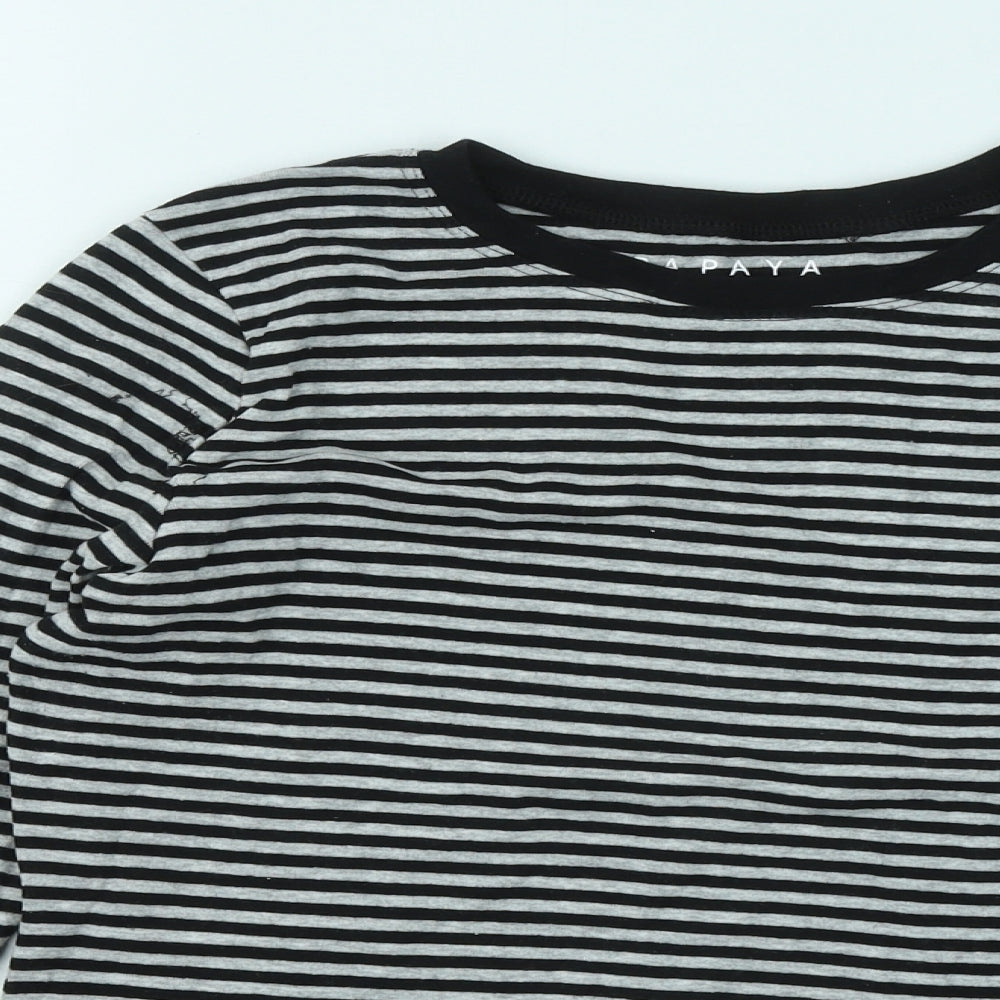 Papaya Womens Grey Striped Cotton Basic T-Shirt Size 14 Round Neck