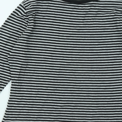 Papaya Womens Grey Striped Cotton Basic T-Shirt Size 14 Round Neck