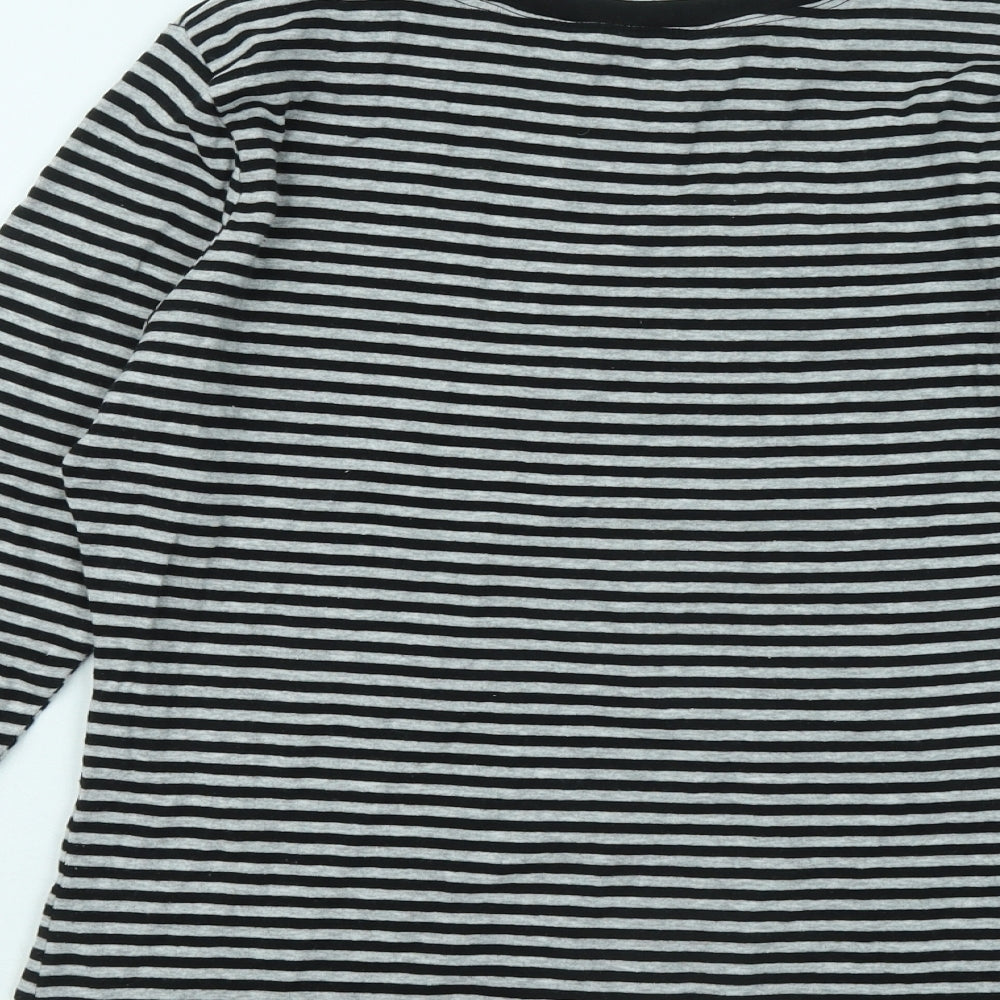 Papaya Womens Grey Striped Cotton Basic T-Shirt Size 14 Round Neck