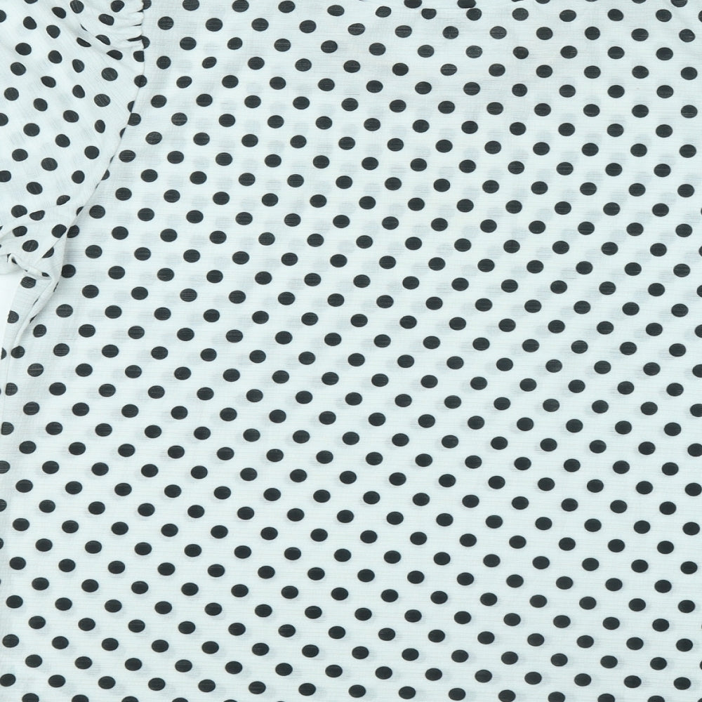 Papaya Womens White Polka Dot Polyester Basic Blouse Size 14 Round Neck - Puff Sleeves