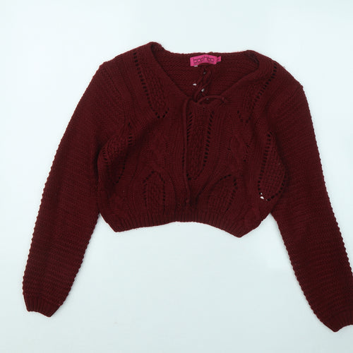 Boohoo Womens Red V-Neck Acrylic Pullover Jumper Size M