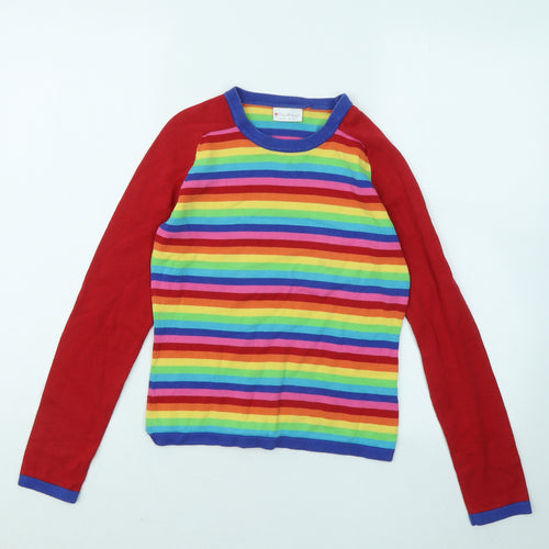 Miss Selfridge Womens Multicoloured Round Neck Striped Cotton Pullover Jumper Size 8