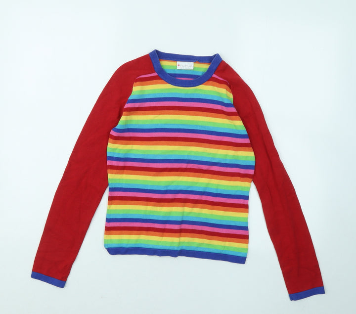 Miss Selfridge Womens Multicoloured Round Neck Striped Cotton Pullover Jumper Size 8