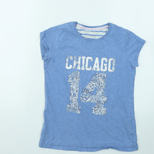 NEXT Girls Blue Cotton Basic T-Shirt Size 12 Years Round Neck Pullover - Chicago 14
