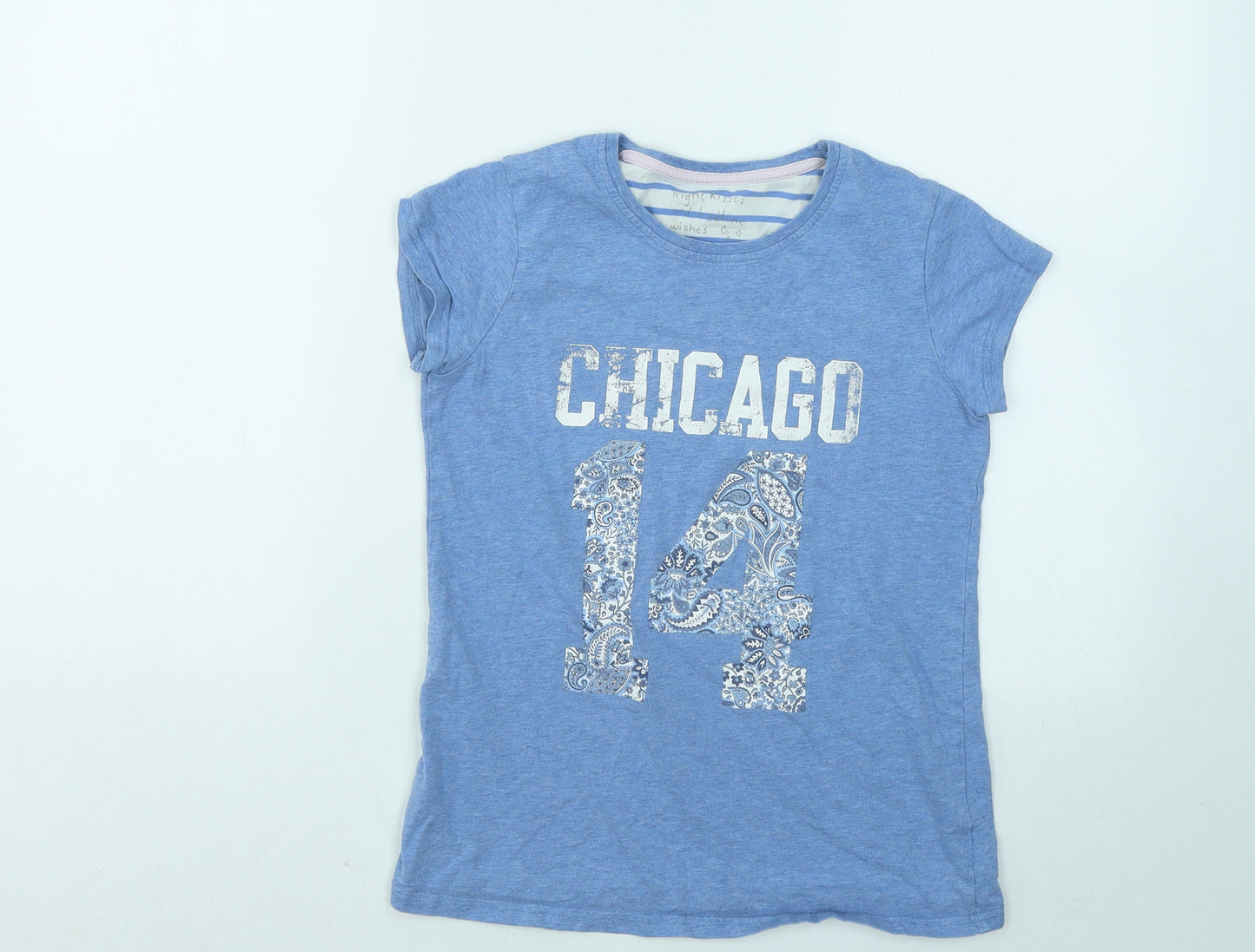 NEXT Girls Blue Cotton Basic T-Shirt Size 12 Years Round Neck Pullover - Chicago 14