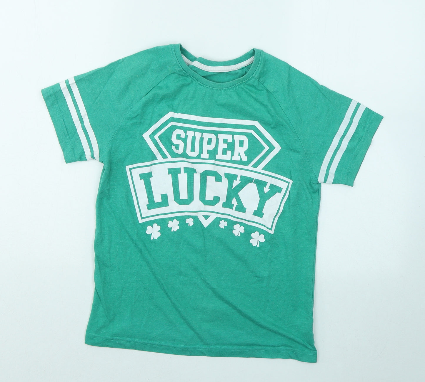 Dunnes Stores Boys Green Cotton Basic T-Shirt Size 10-11 Years Round Neck Pullover - Super Lucky