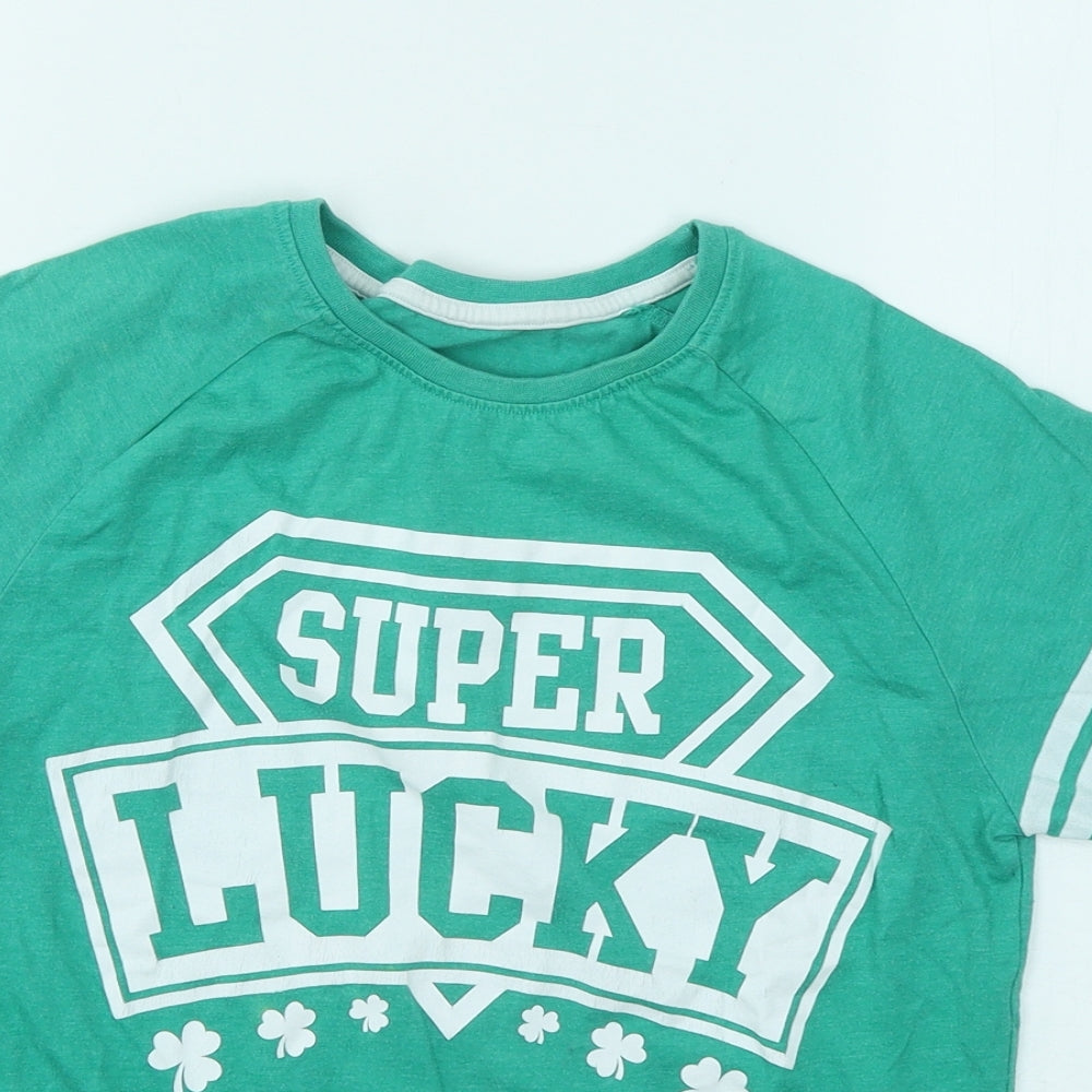 Dunnes Stores Boys Green Cotton Basic T-Shirt Size 10-11 Years Round Neck Pullover - Super Lucky