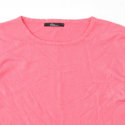 Bonmarché Womens Pink Round Neck Acrylic Pullover Jumper Size M