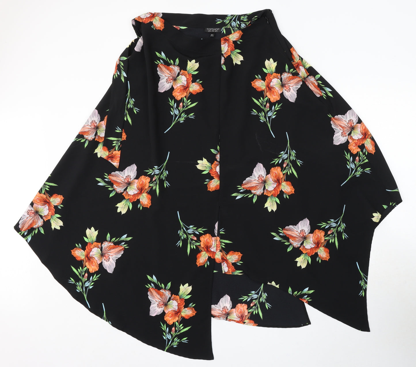 Topshop Womens Black Floral Viscose Wrap Skirt Size 12 Zip