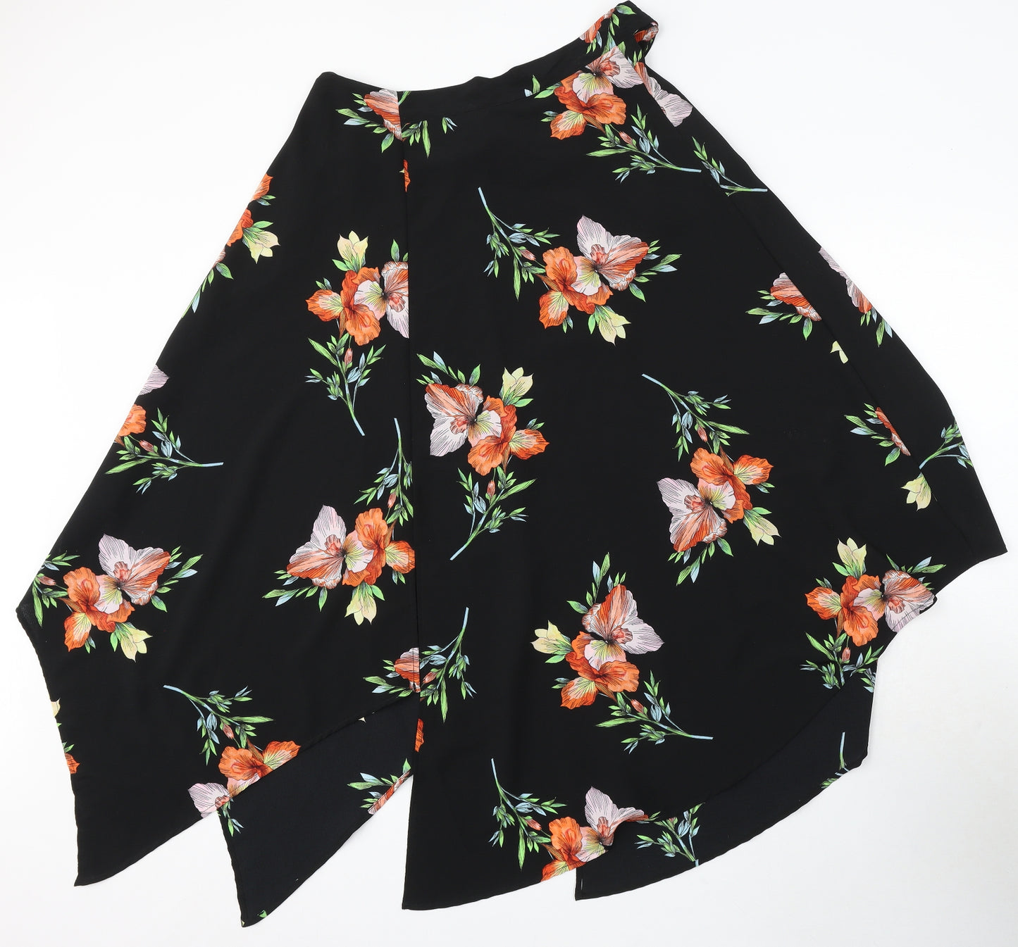 Topshop Womens Black Floral Viscose Wrap Skirt Size 12 Zip